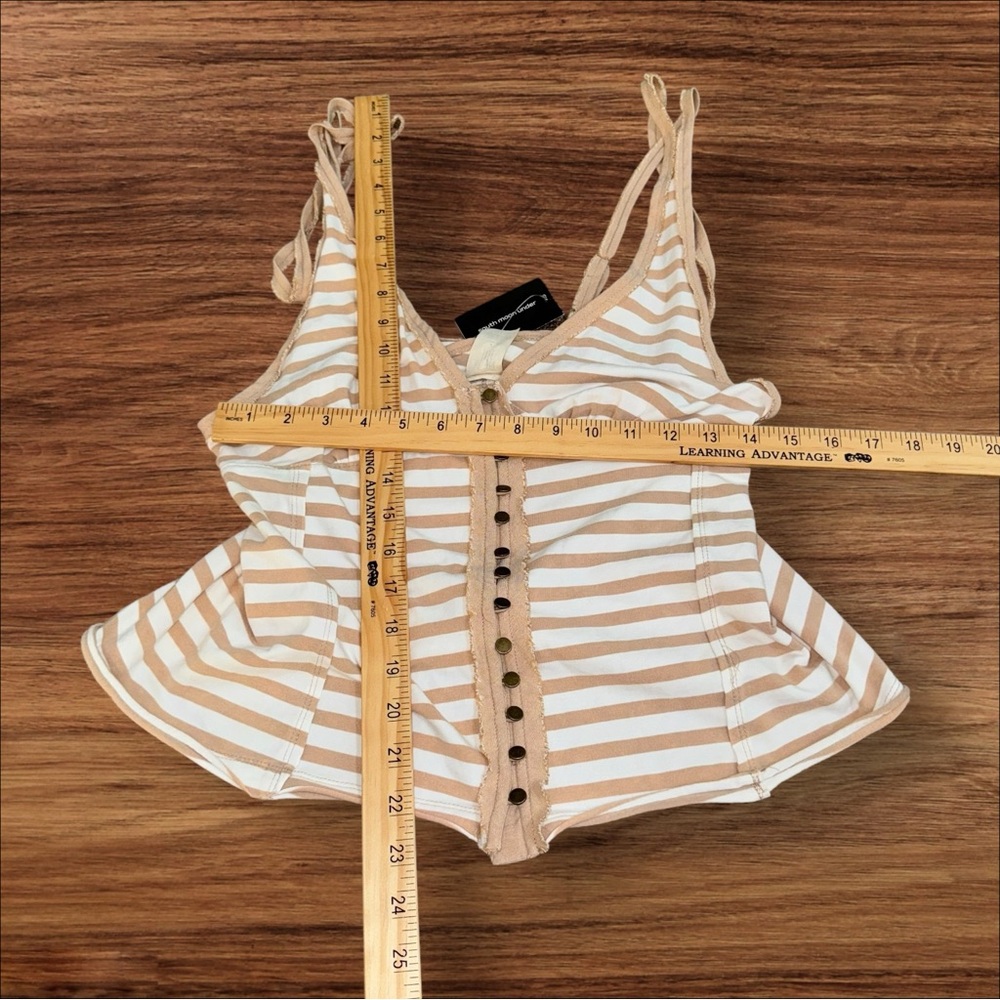 NWT Free People Mylo Striped Button-Down Halter Top Tan Medium - Picture 2 of 8